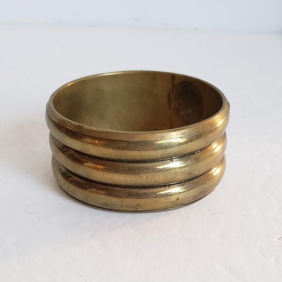 2pcs Vintage BRASS & WOOD Bangles Bracelets Wide Minimalist Modernist - Picture 11 of 12